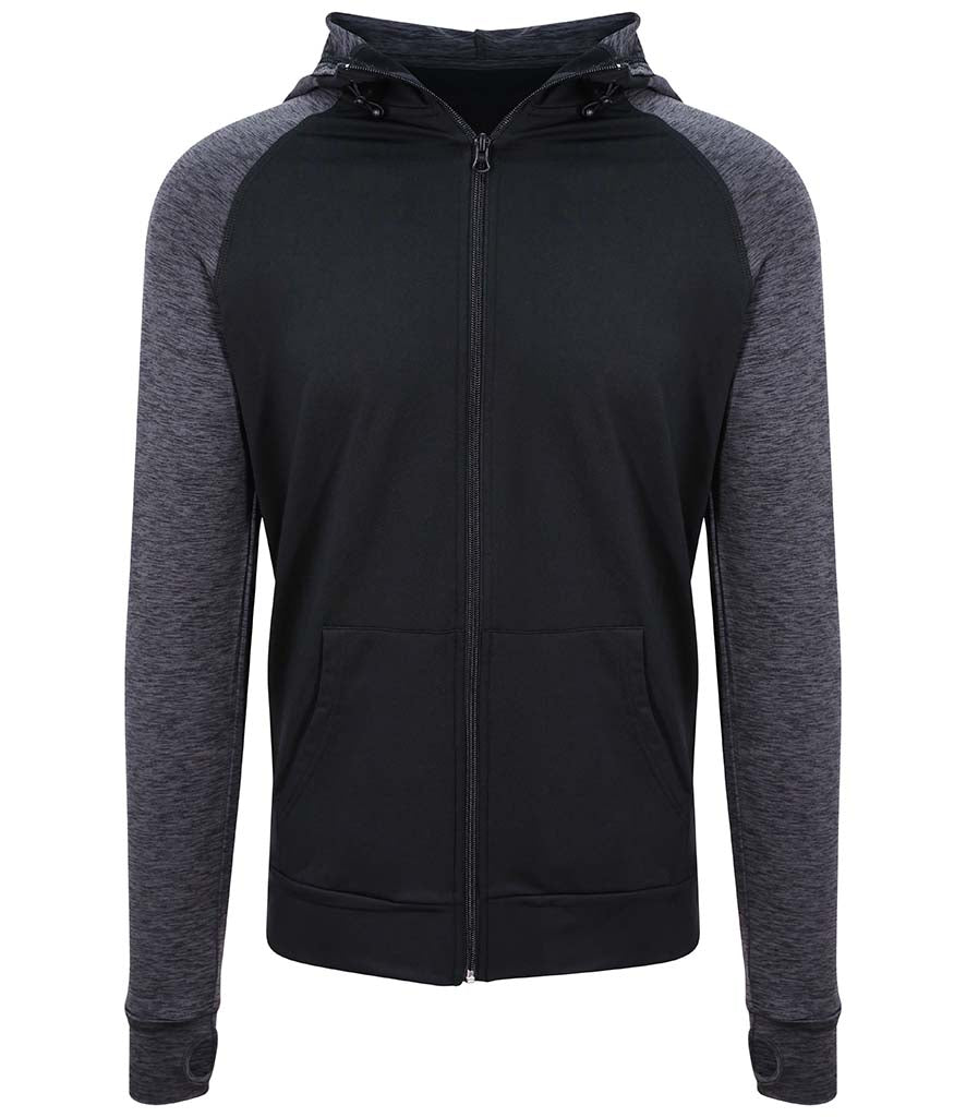 AWDis Cool Contrast Zoodie in black with black slate melange front view