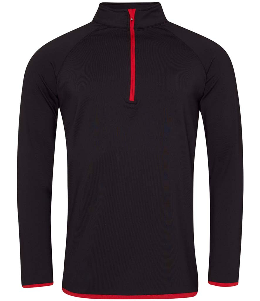 AWDis Cool Half Zip Sweat Top in Jet Black with Fire Red Front View