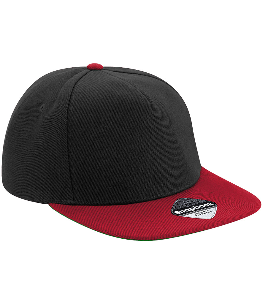 Beechfield Original Flat Peak Snapback Cap black and classic red front view