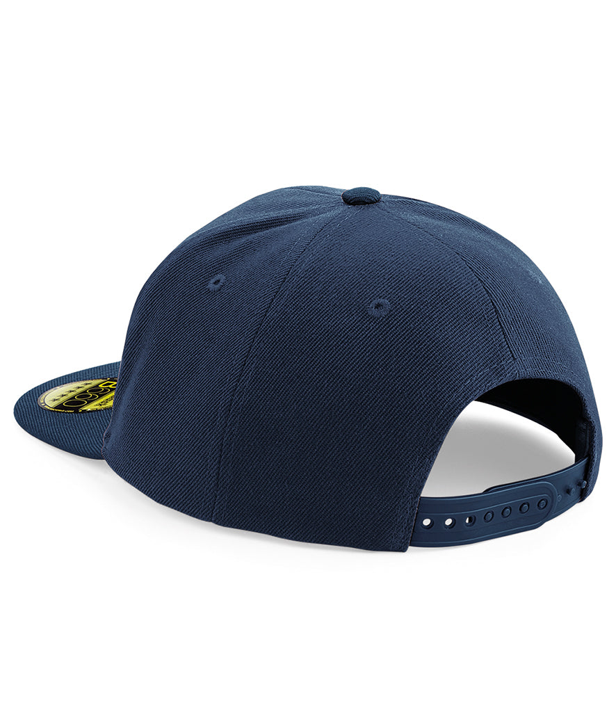 Beechfield Original Flat Peak Snapback Cap french navy back view with adjustable snapback