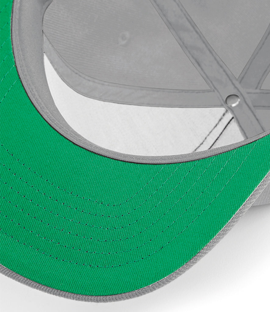 Beechfield Original Flat Peak Snapback Cap light grey green underside peak detail