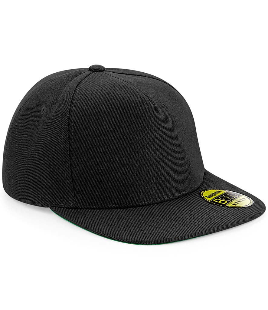 Beechfield Original Flat Peak Snapback Cap triple black front view
