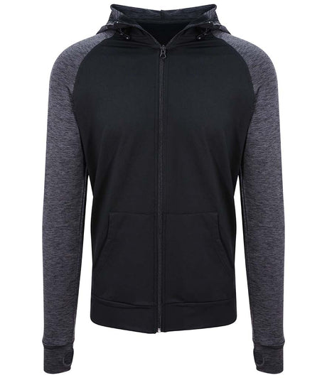 AWDis Cool Contrast Zoodie in black with black slate melange front view
