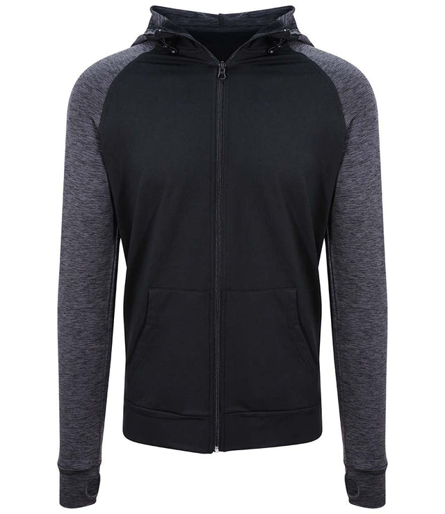 AWDis Cool Contrast Zoodie in black with black slate melange front view