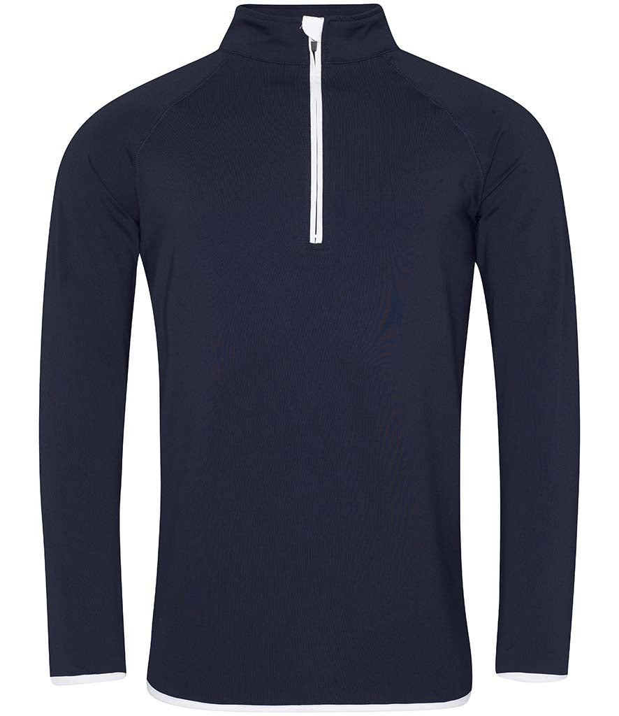 AWDis Cool Half Zip Sweat Top in French Navy with Artic White Front View
