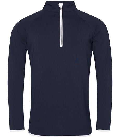 AWDis Cool Half Zip Sweat Top in French Navy with Artic White Front View