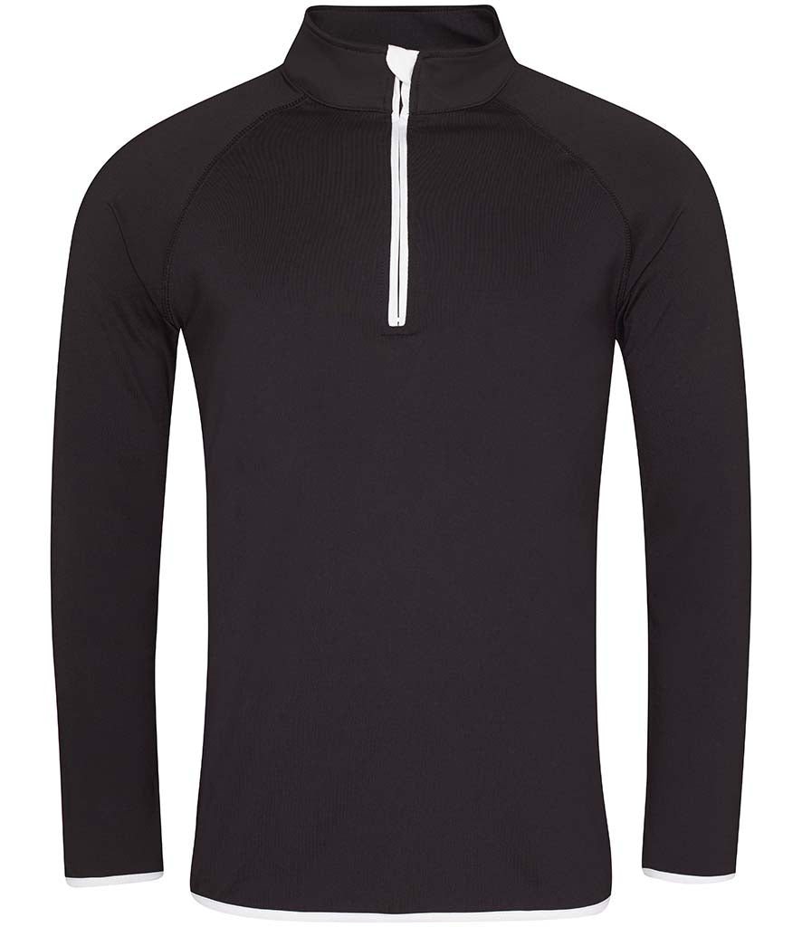 AWDis Cool Half Zip Sweat Top in Jet Black with Artic White Front View