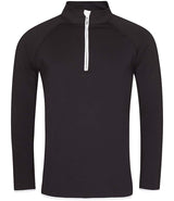 AWDis Cool Half Zip Sweat Top in Jet Black with Artic White Front View