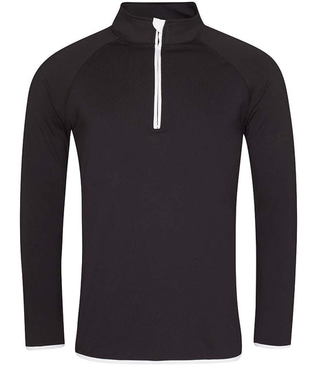 AWDis Cool Half Zip Sweat Top in Jet Black with Artic White Front View