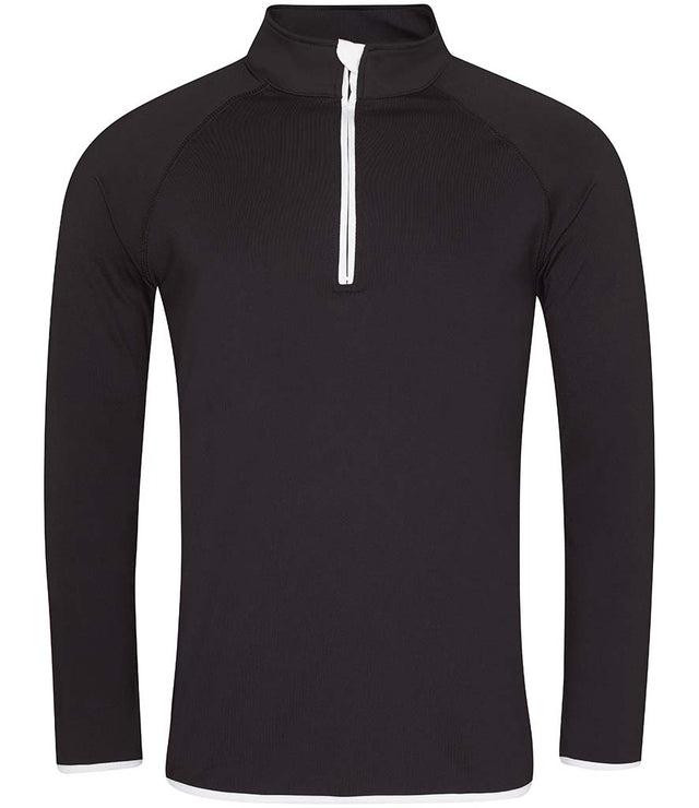 AWDis Cool Half Zip Sweat Top in Jet Black with Artic White Front View