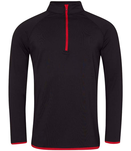 AWDis Cool Half Zip Sweat Top in Jet Black with Fire Red Front View
