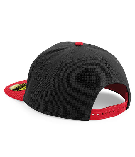 Beechfield Original Flat Peak Snapback Cap black and classic red back view with snapback adjustment