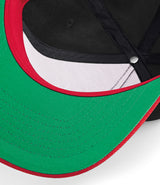 Beechfield Original Flat Peak Snapback Cap black and red green underside peak detail