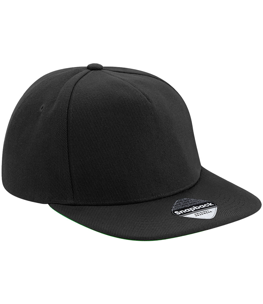 Beechfield Original Flat Peak Snapback Cap black front view