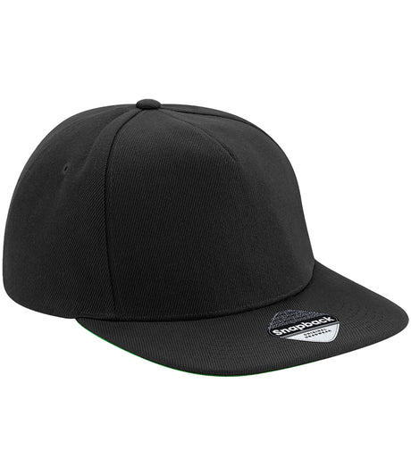 Beechfield Original Flat Peak Snapback Cap black front view