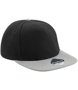 Beechfield Original Flat Peak Snapback Cap black and light grey front view
