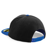 Beechfield Original Flat Peak Snapback Cap black and royal blue back view with adjustable snapback