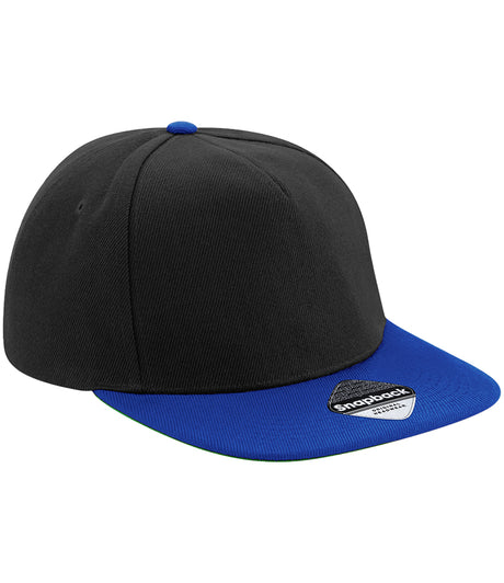 Beechfield Original Flat Peak Snapback Cap black and royal blue front view