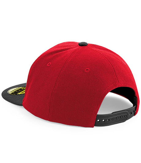 Beechfield Original Flat Peak Snapback Cap classic red and black back view with snapback adjustment