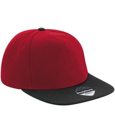 Beechfield Original Flat Peak Snapback Cap classic red and black front view