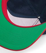 beechfield-flat-peak-snapback-cap-french-navy-classic-red-detail