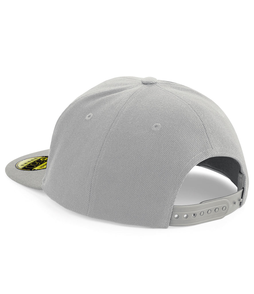 Beechfield Original Flat Peak Snapback Cap light grey back view with snapback adjustment