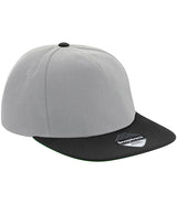 Beechfield Original Flat Peak Snapback Cap light grey and black front view