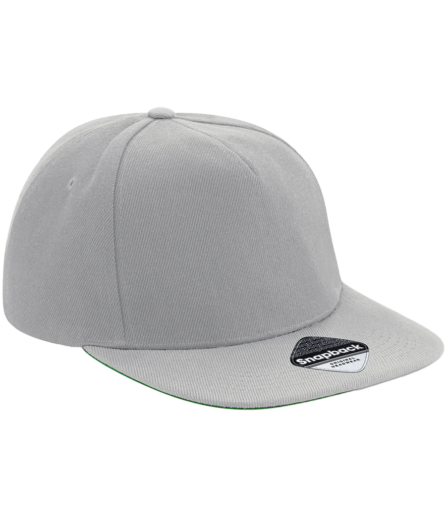 Beechfield Original Flat Peak Snapback Cap light grey front view