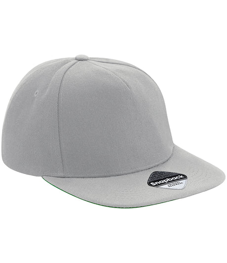 Beechfield Original Flat Peak Snapback Cap light grey front view