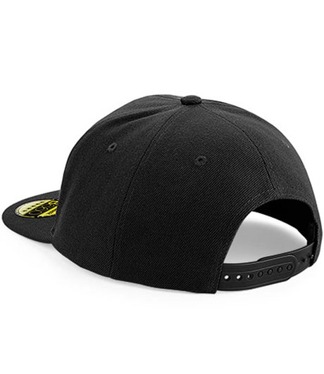 Beechfield Original Flat Peak Snapback Cap triple black back view with snapback closure