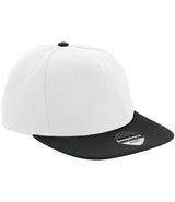 Beechfield Original Flat Peak Snapback Cap white and black front view